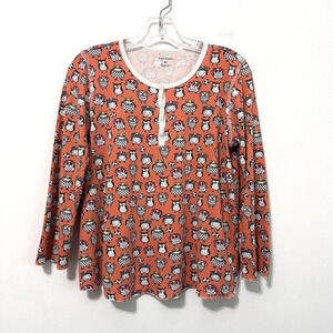 Roberta Roller Rabbit Girls Pajama Top M Henley Owls Sleep Cozy‎ Shirt Owligans